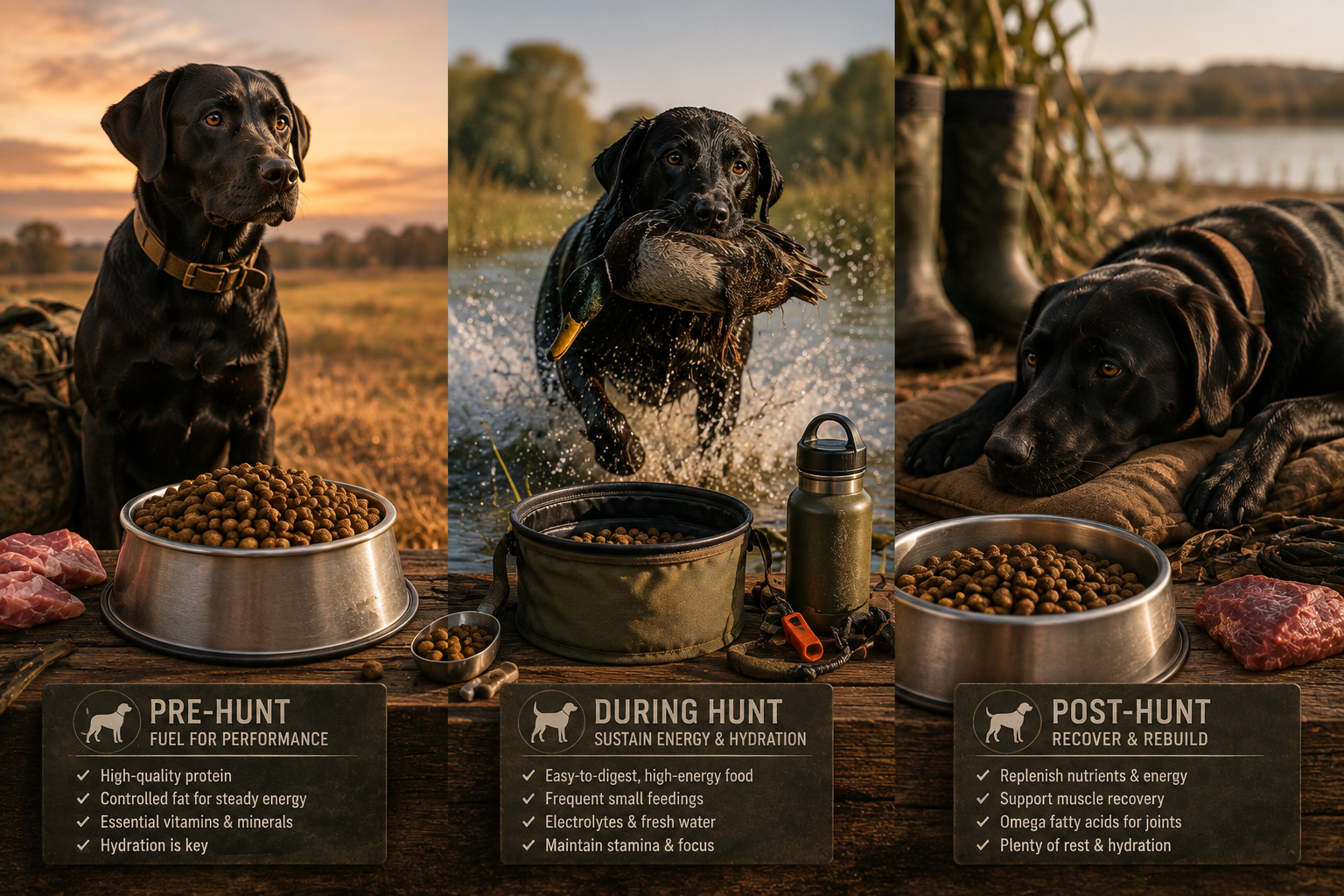 Optimal Nutrition for Hunting Dogs: Pre, During, and Post-Hunt Feeding Strategies