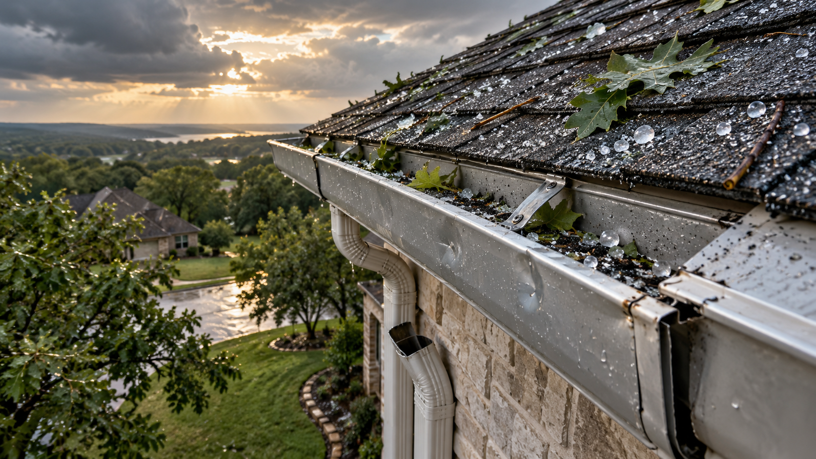 Featured image for the article: Hail, Wind, and Storm Damage: What Acton, TX Homeowners Should Check on Their Gutters